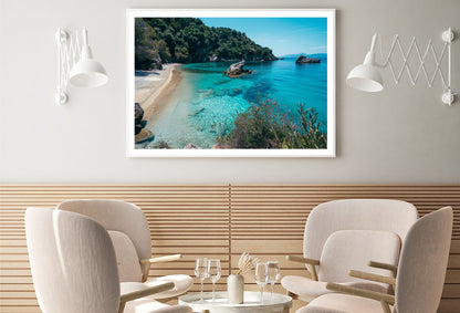 Beach, Blue Ocean and a Rocky Shore Home Decor Premium Quality Poster Print Choose Your Sizes