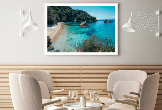 Beach, Blue Ocean and a Rocky Shore Home Decor Premium Quality Poster Print Choose Your Sizes