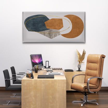 Modern Blue Gold Geometry Wall Art Canvas Office Home Room Framed 120x60cm - Bella Home Decor
