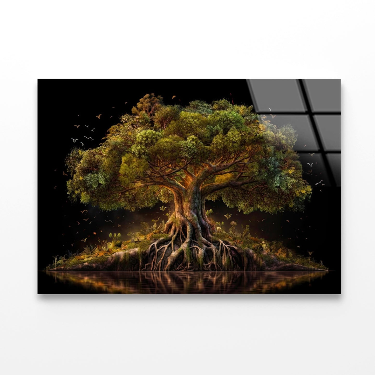 Massive Tree with Roots Near Lake Acrylic Glass Print Tempered Glass Wall Art 100% Made in Australia Ready to Hang - Bella Home Decor