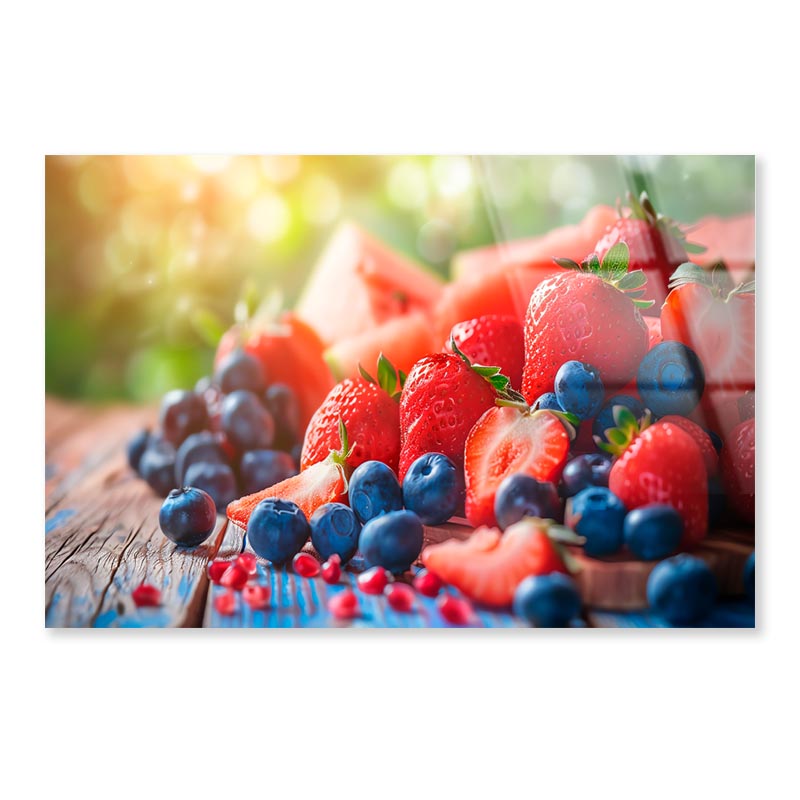 Strawberries, Blueberries, Raspberries, And Blackberries,  Acrylic Glass Print Tempered Glass Wall Art 100% Made in Australia Ready to Hang