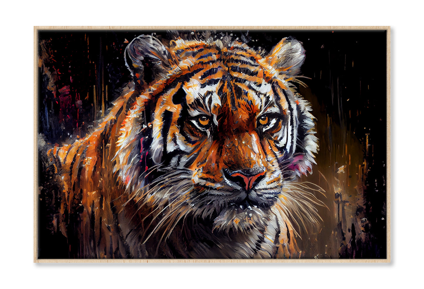 Tiger Face Closeup Watercolor Painting Wall Art Limited Edition High Quality Print Canvas Box Framed Natural