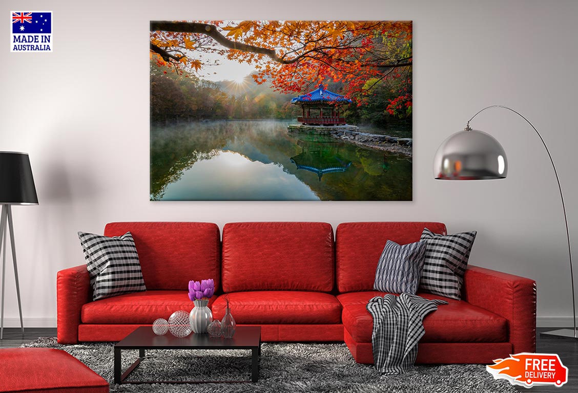 Autumn Leaves On Shore Of The Lake Print 100% Australian Made