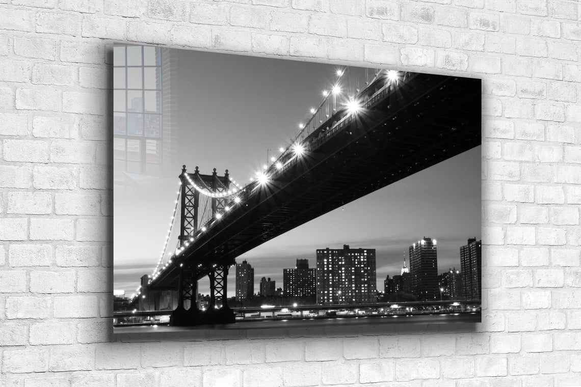 Bridge Night Lights B&W UV Direct Aluminum Print Australian Made Quality