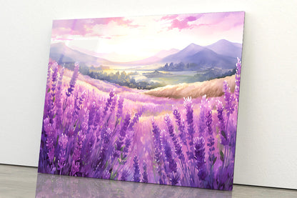Field Of Purple Flowers, Sky & Mountains Acrylic Glass Print Tempered Glass Wall Art 100% Made in Australia Ready to Hang - Bella Home Decor
