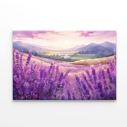 Field Of Purple Flowers, Sky & Mountains Print 100% Australian Made - Bella Home Decor