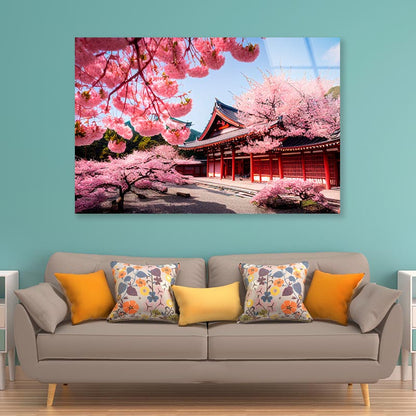 Building With a Lot of Pink Flowers Acrylic Glass Print Tempered Glass Wall Art 100% Made in Australia Ready to Hang