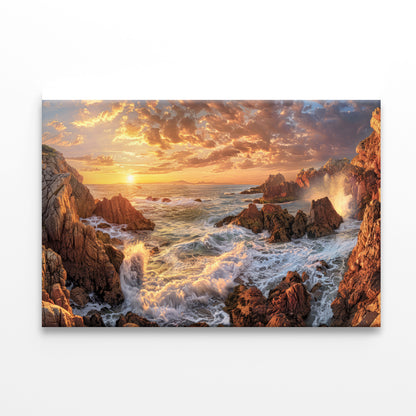 Rocky Coastline at Sunset with Waves Print 100% Australian Made - Bella Home Decor