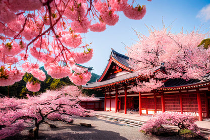 Japan Temple & Cherry Blossom Trees Home Decor Premium Quality Poster Print Choose Your Sizes