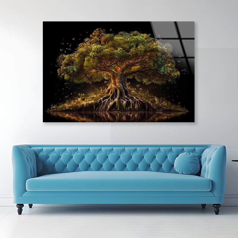 Massive Tree with Roots Near Lake Acrylic Glass Print Tempered Glass Wall Art 100% Made in Australia Ready to Hang - Bella Home Decor