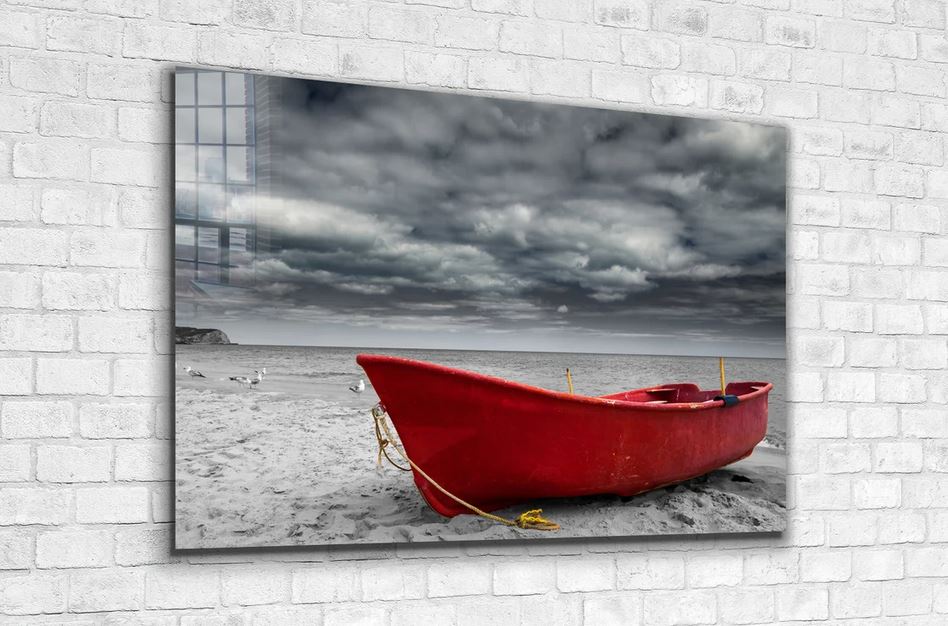 Boat on Seashore B&W UV Direct Aluminum Print Australian Made Quality