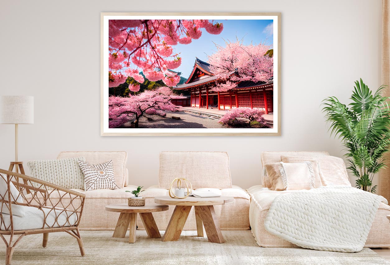 Japan Temple & Cherry Blossom Trees Home Decor Premium Quality Poster Print Choose Your Sizes