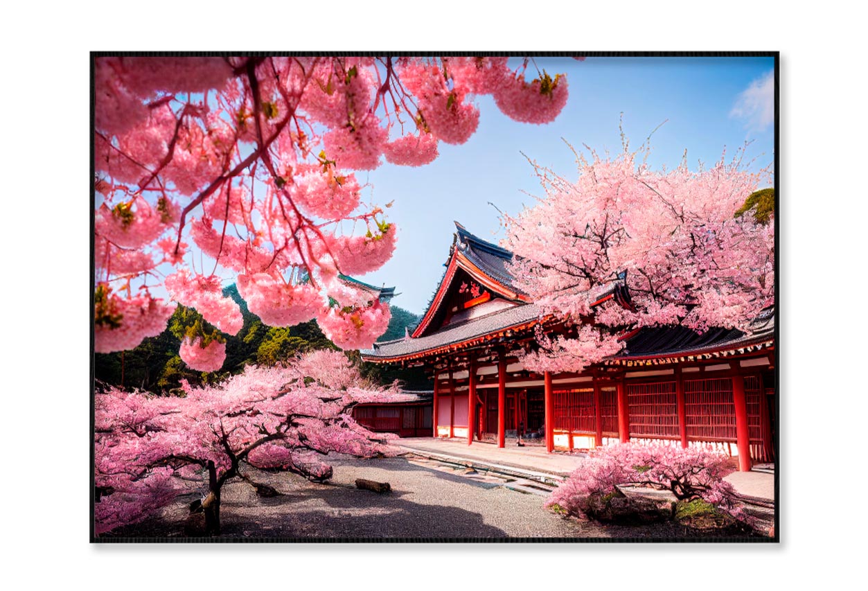 Japan Temple & Cherry Blossom Trees Home Decor Premium Quality Poster Print Choose Your Sizes