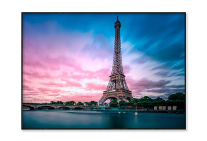 Eiffel Tower From Seine River with Evening Purple Blue Sky Home Decor Premium Quality Poster Print Choose Your Sizes