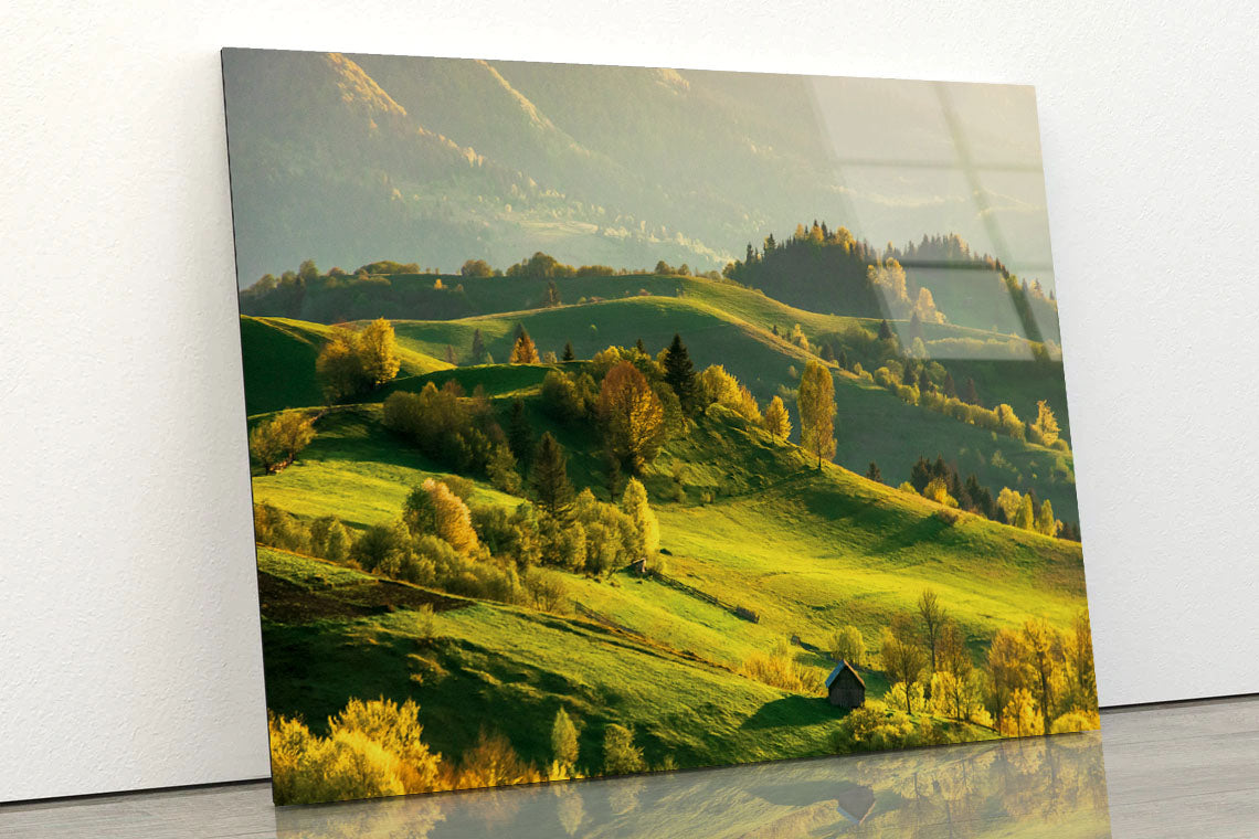 Mountainous Countryside at Sunset Acrylic Glass Print Tempered Glass Wall Art 100% Made in Australia Ready to Hang