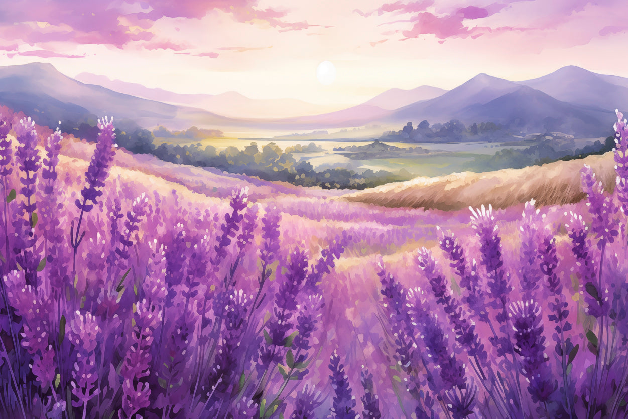 Field Of Purple Flowers, Sky & Mountains Home Decor Premium Quality Poster Print Choose Your Sizes - Bella Home Decor
