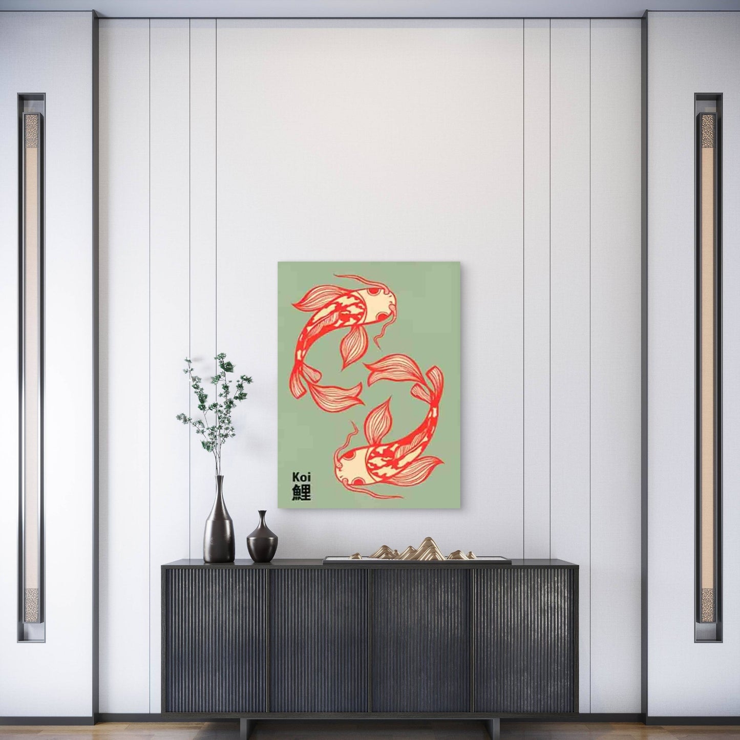 Japanese Inspired Koi Fish 60x90cm Metal Print Ready to Hang - Bella Home Decor