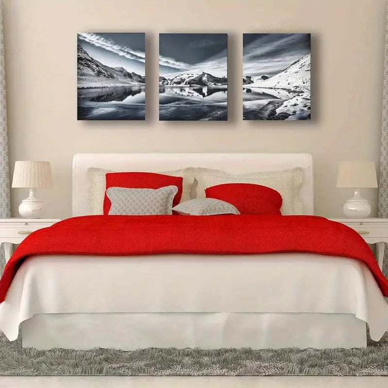 3pcs Duotone Mountain Range Reflection Nature Wild Metal Print Ready to Hang Art - Bella Home Decor