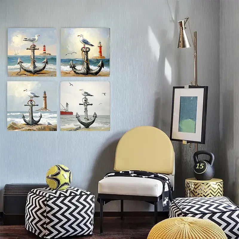 4pcs  Nautical Lighthouse Ocea Elegant NL  Wall Art Canvas Framed