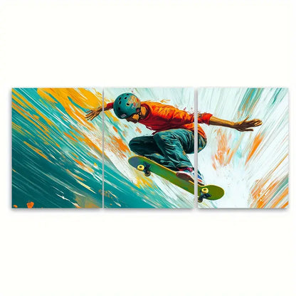 3pcs Skateboarder Abstract Sports Design Wall Art Set Canvas Framed 40x60cm - High Quality Print 100% Australian Made Wall Canvas Ready to Hang