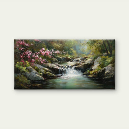 Waterfall & Pink Cherry Blossom Wall Art Canvas Office Home Room Framed 120x60cm