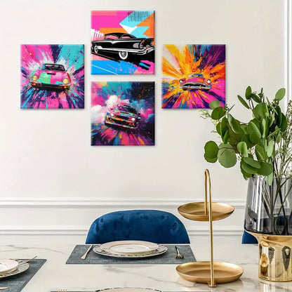 4pcs  Classic Cars  Wall Art Canvas Framed