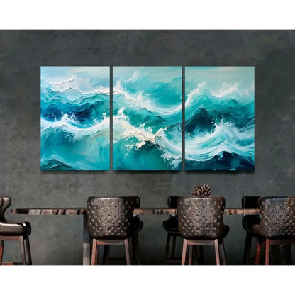 3pcs Turquoise To Navy Blue Seascape Triptych Metal Print Ready to Hang Art