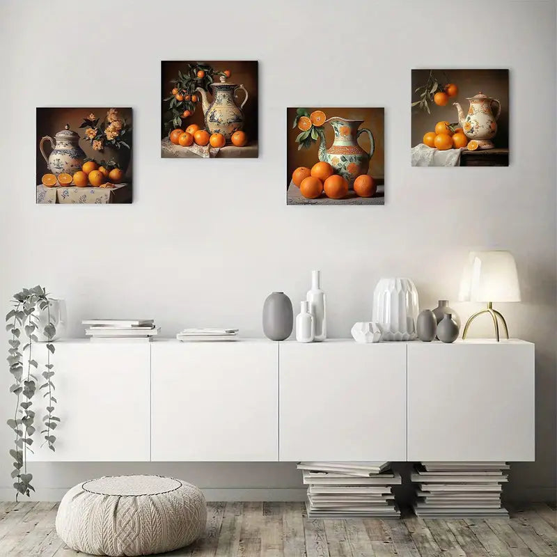 4pcs  Elegant Fruit And Floral Canvas  Wall Art Canvas Framed