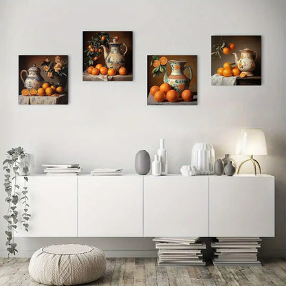 4pcs  Elegant Fruit And Floral Canvas  Wall Art Canvas Framed
