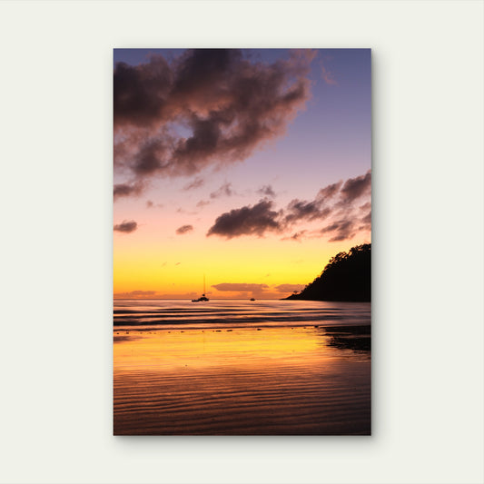 Queensland Tropical Beach Sunset Boat View 40x60cm Metal Print Ready to Hang
