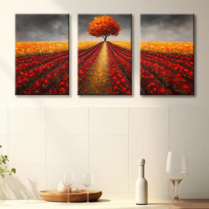 3pcs Charming Flower Fields Wall Art Set Canvas Framed 40x60cm - High Quality Print 100% Australian Made Wall Canvas Ready to Hang - Bella Home Decor