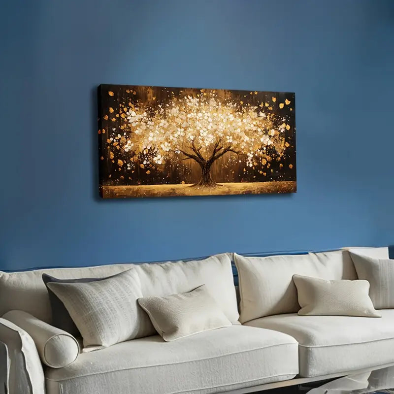 Elegant Tree With White Golden Wall Art Canvas Office Home Room Framed 120x60cm - Bella Home Decor