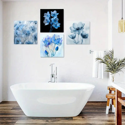 4pcs Blue Paintings, Transparency Wall Art Canvas Framed