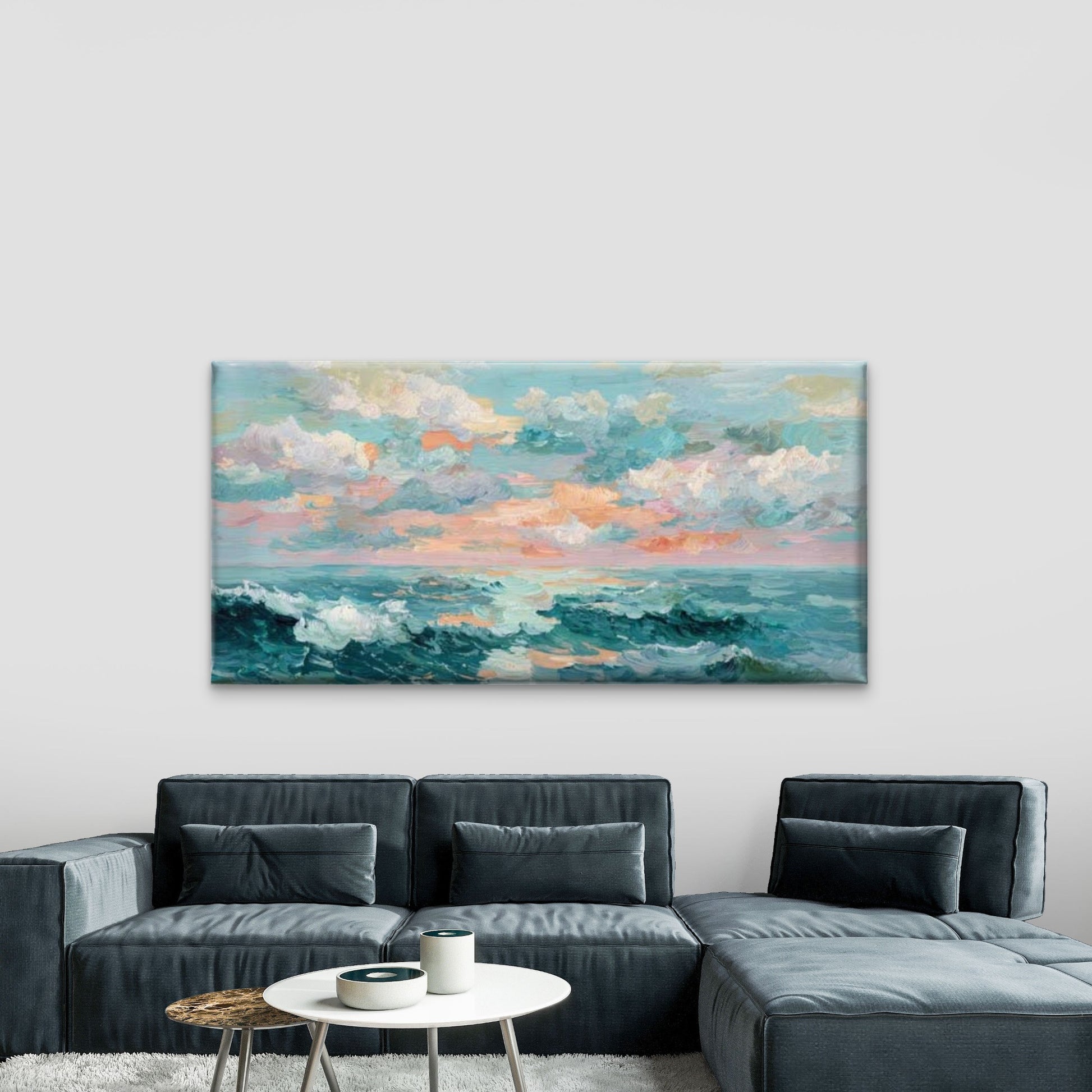 Sunset Ocean Painting Wall Art Canvas Office Home Room Framed 120x60cm - Bella Home Decor