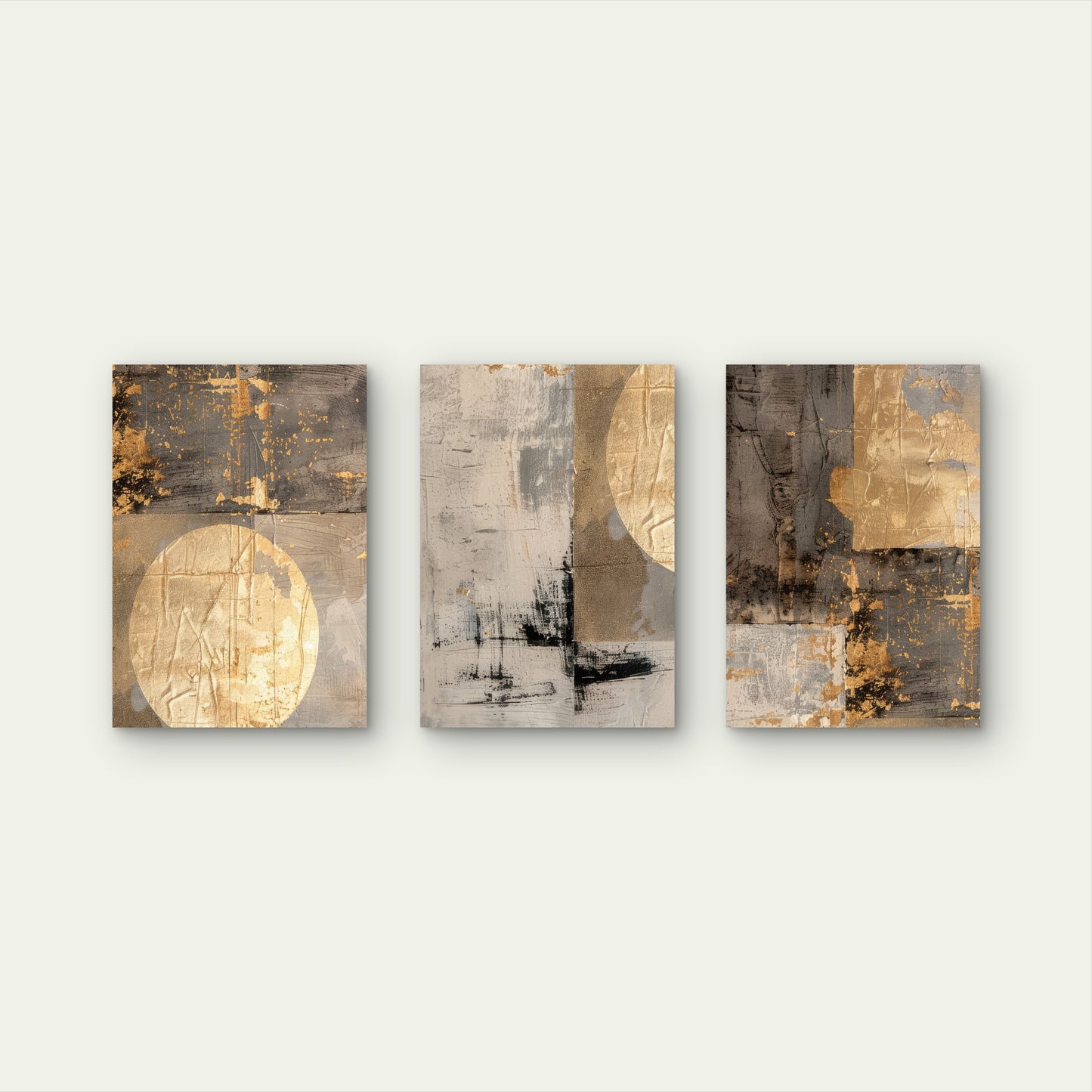 3pcs Modern Abstract Gold Grey Textured Wall Art Set Canvas Framed 40x60cm - High Quality Print 100% Australian Made Wall Canvas Ready to Hang