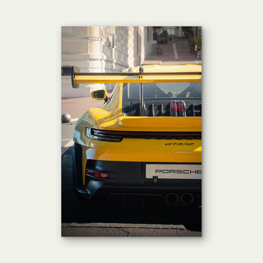 High Performance Yellow Porsche 911 GT3 RS 60x90cm Metal Print Ready to Hang