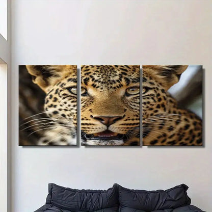3pcs African Leopard Face Paintings With Hooks Metal Print Ready to Hang Art - Bella Home Decor