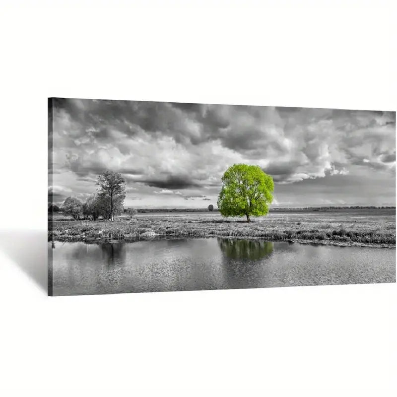 Green Tree Black & White Modern Giclee Wall Art canvas office home room framed 120x60cm - Bella Home Decor