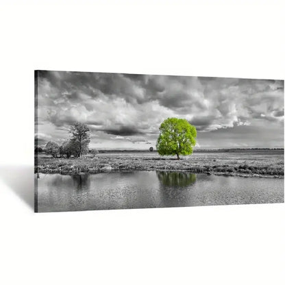 Green Tree Black & White Modern Giclee Wall Art canvas office home room framed 120x60cm - Bella Home Decor
