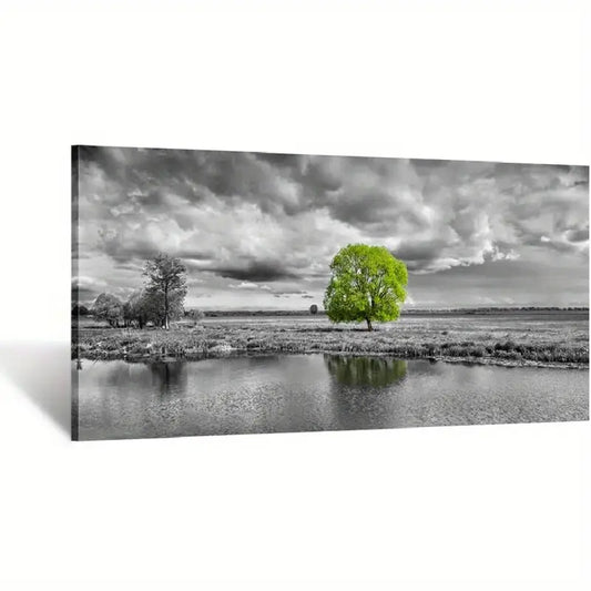 Green Tree Black & White Modern Giclee Wall Art canvas office home room framed 120x60cm - Bella Home Decor