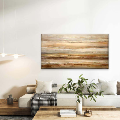 Abstract Layers of Earth Tones Wall Art Canvas Office Home Room Framed 120x60cm - Bella Home Decor
