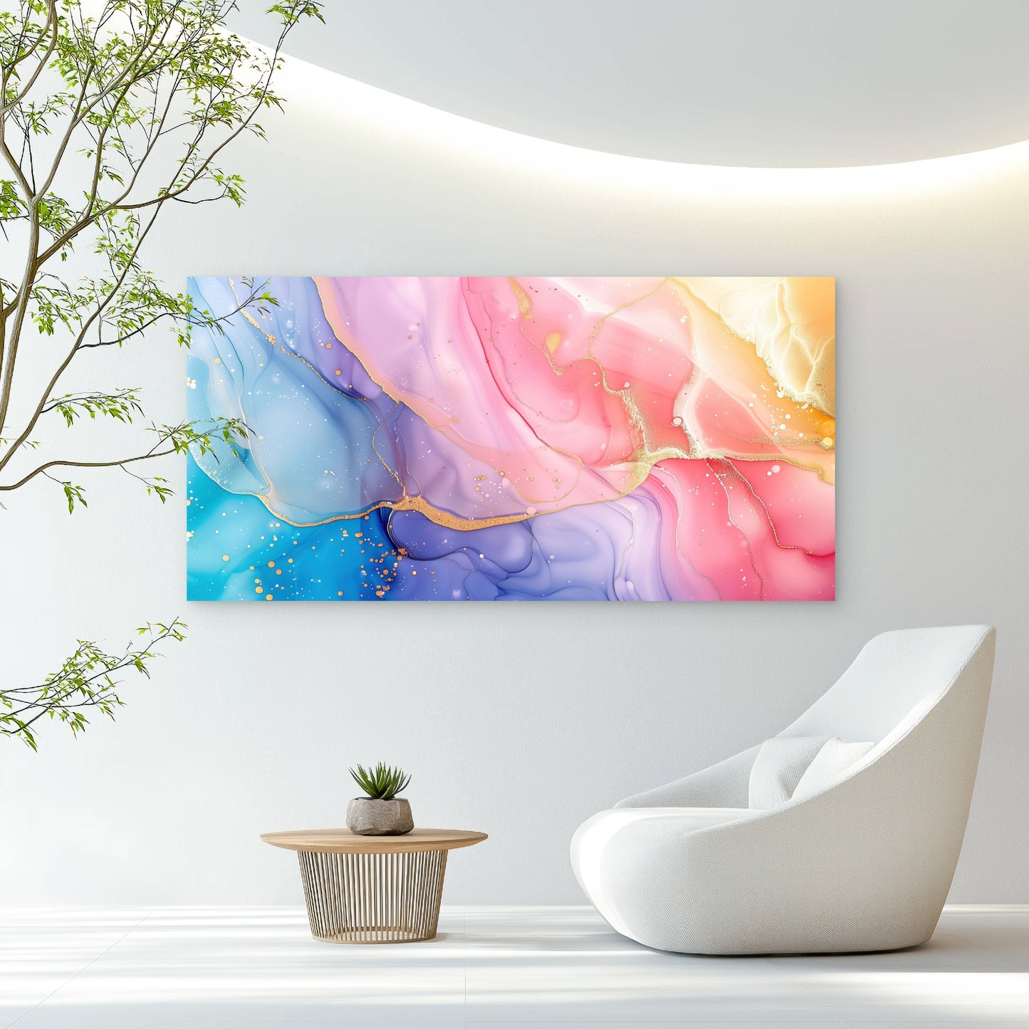 Golden River Through Pastel Wall Art Canvas Office Home Room Framed 120x60cm - Bella Home Decor