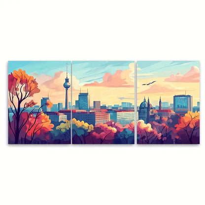 3pcs TV Tower & Brandenburg Gate Cityscape Metal Print Ready to Hang Art