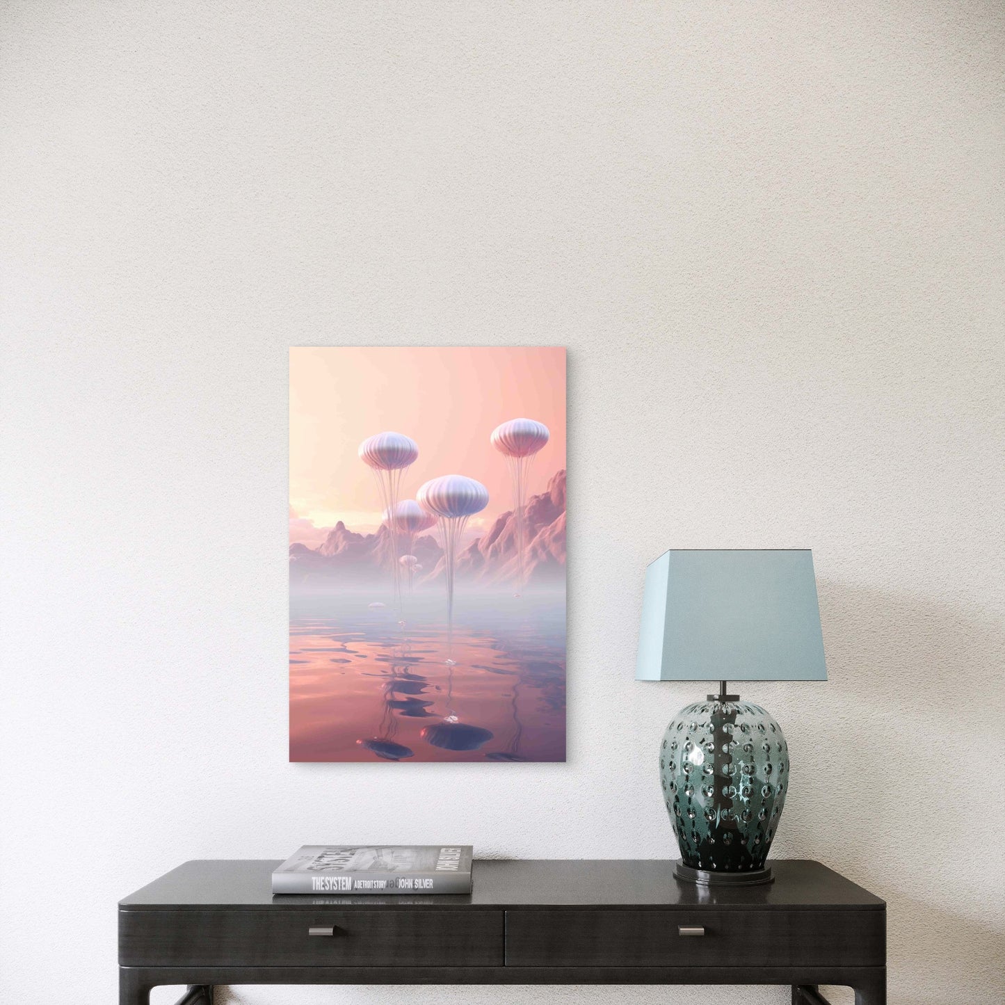 Pastel Hot Air Balloons Over Dreamy Landscape Metal Print Ready to Hang