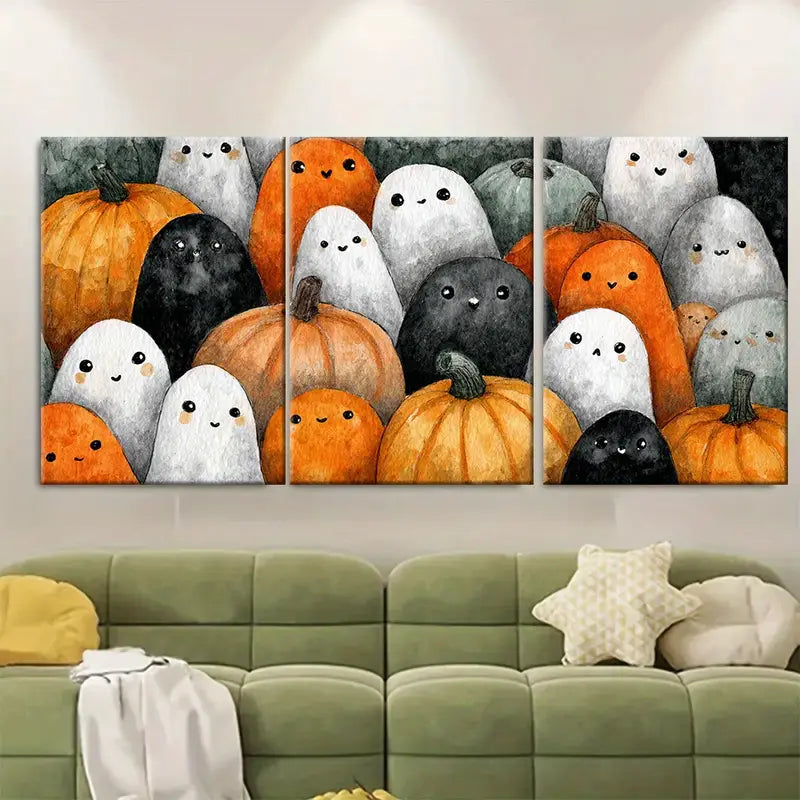 3pcs Halloween Watercolor Pumpkin Metal Print Ready to Hang Art