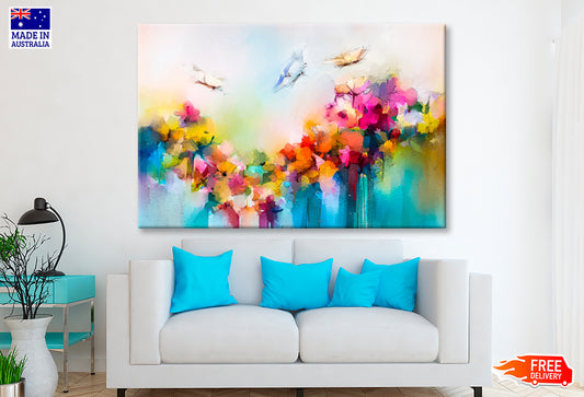 Butterfly Flying Over Spring Flower Oil Painting Wall Art Limited Edition High Quality Print