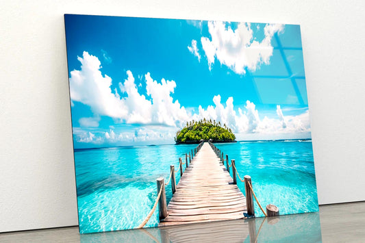 Beautiful Beach with A Wooden Walkway  Acrylic Glass Print Tempered Glass Wall Art 100% Made in Australia Ready to Hang