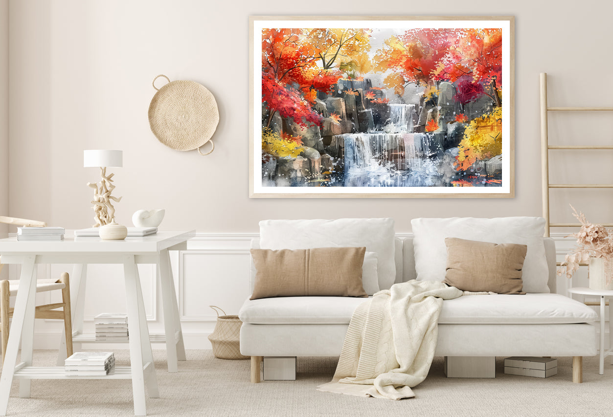 Waterfall Painting with Trees Home Decor Premium Quality Poster Print Choose Your Sizes - Bella Home Decor