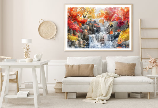 Waterfall Painting with Trees Home Decor Premium Quality Poster Print Choose Your Sizes - Bella Home Decor
