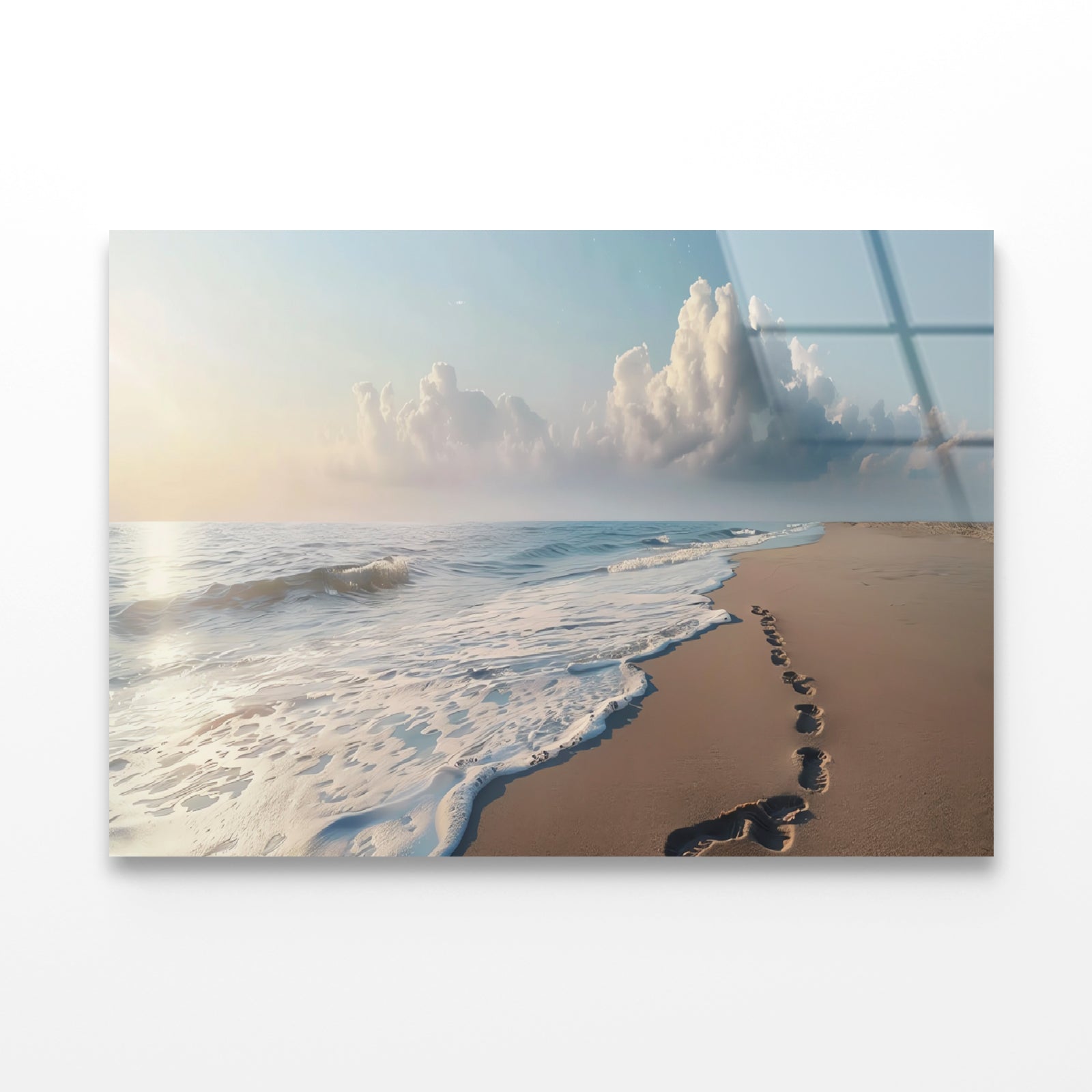 Beach with Waves and Clouds Acrylic Glass Print Tempered Glass Wall Art 100% Made in Australia Ready to Hang - Bella Home Decor